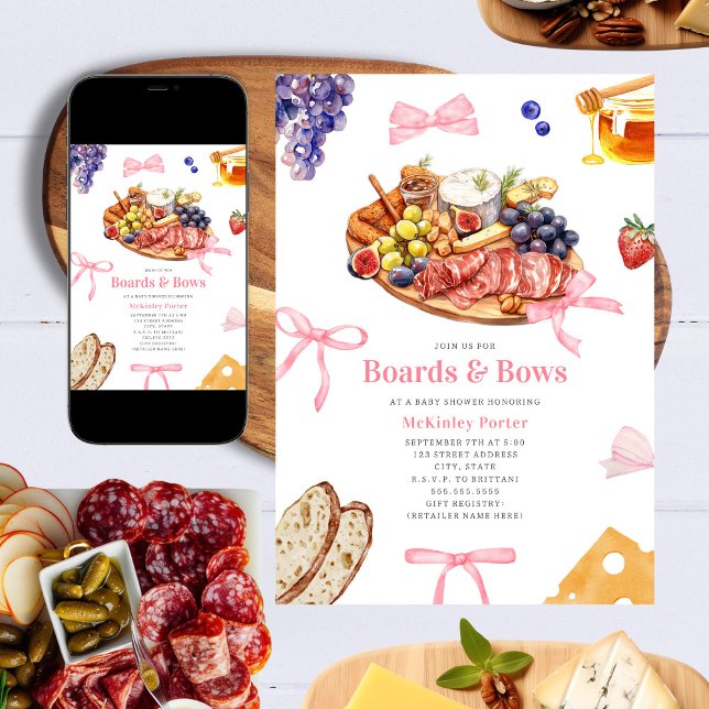 Boards & Bows Charcuterie Pink Girl Baby Shower Invitation (Creator Uploaded)