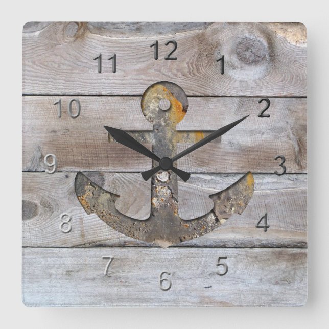 Boardwalk Anchor Design. Square Wall Clock (Front)