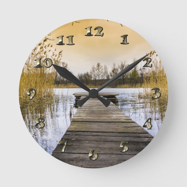 Boardwalk Dock on Ukraine River Round Clock (Front)