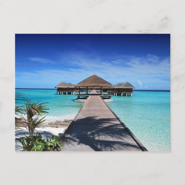 Boardwalk, Dock to Cabanas, Beach, Ocean, Maldives Postcard (Front)