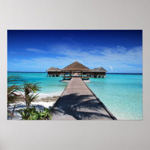 Boardwalk, Dock to Cabanas, Beach, Ocean, Maldives Poster
