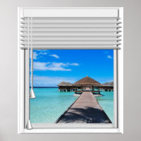 Boardwalk Pier Sea View Fake Window With Blinds