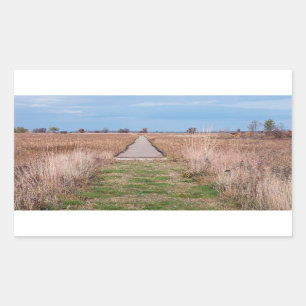 boardwalk through prairie at necedah rectangular sticker