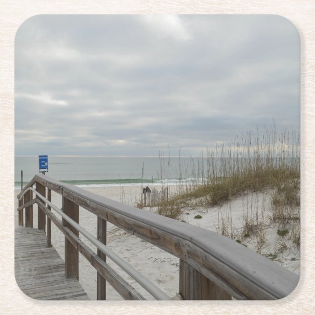 Boardwalk To Sugary White Sands Square Paper Coaster (Front)