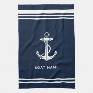 Boat Anchor and Name Modern Custom Tea Towel