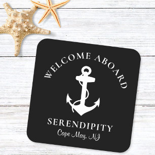 Boat Anchor Black Personalised Square Paper Coaster