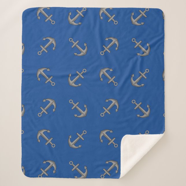 Boat Anchor Cartoon Pattern Sherpa Blanket (Front)
