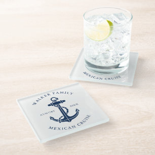 Boat Anchor Family Beach House Glass Coaster