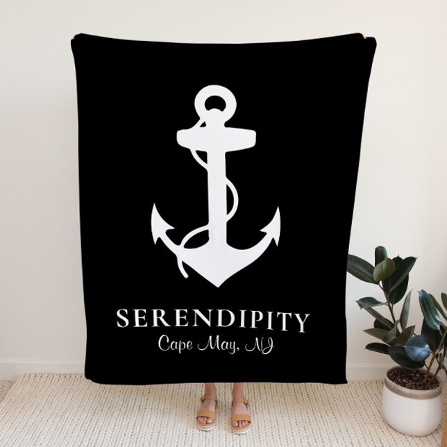 Boat Anchor Monogram Black Fleece Blanket (Creator Uploaded)
