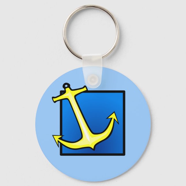 Boat Anchor Nautical Sailing Boating Blue Simple Key Ring (Front)