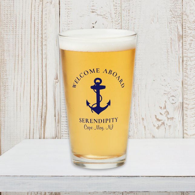Boat Anchor Navy Blue Personalised Glass (Creator Uploaded)