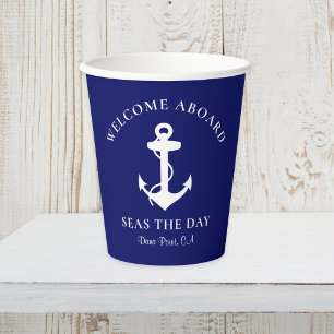 Boat Anchor Navy Blue Personalised Paper Cups