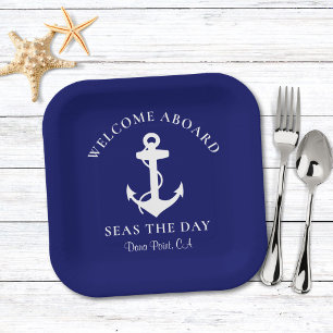Boat Anchor Navy Blue Personalised Paper Plate