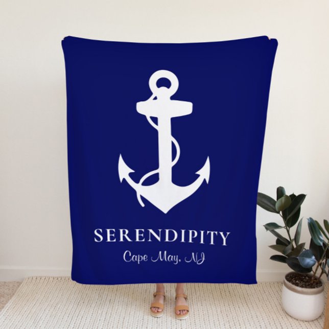 Boat Anchor Navy Blue Personalised Sherpa Blanket (Creator Uploaded)