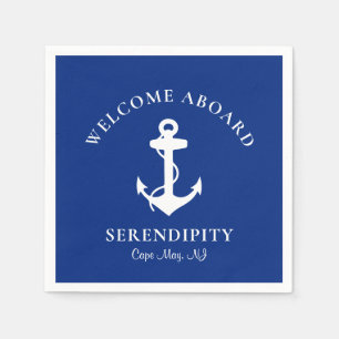 Boat Anchor Navy Blue Personalised Welcome Aboard Napkin