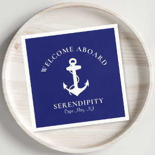 Boat Anchor Navy Personalised Welcome Aboard Napkin