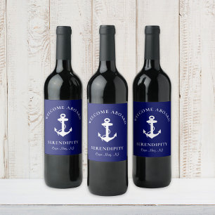 Boat Anchor Navy Personalised Wine Label
