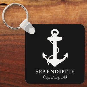 Boat Anchor Personalised Black Key Ring