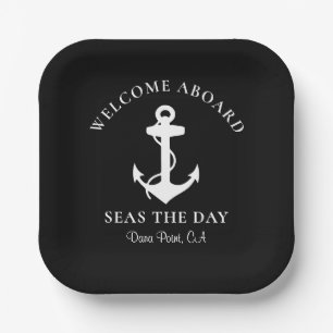 Boat Anchor Personalised Black Paper Plate