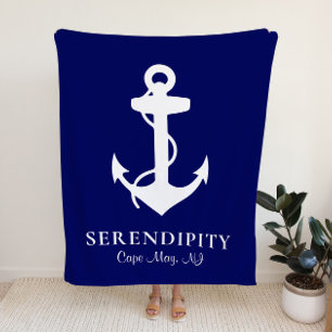 Boat Anchor Personalised Navy Blue Fleece Blanket