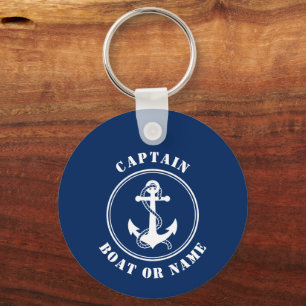 Boat Anchor Rope Captain Name Photo Back Navy Key Ring