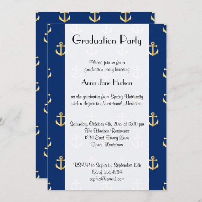 Boat Anchor, Ship Anchor, Sea Anchor, Graduation Invitation (Front/Back)
