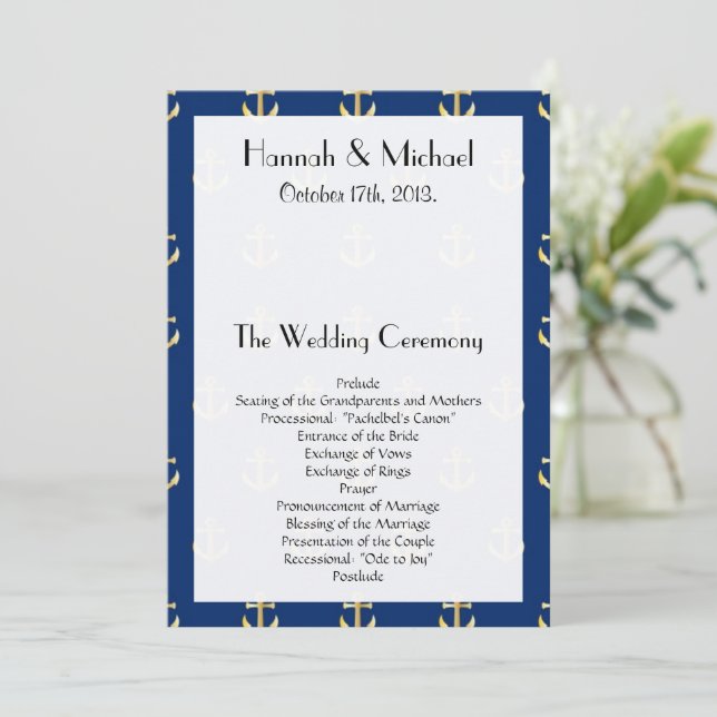 Boat Anchor, Ship Anchor, Sea Anchor, Wedding Programme (Standing Front)