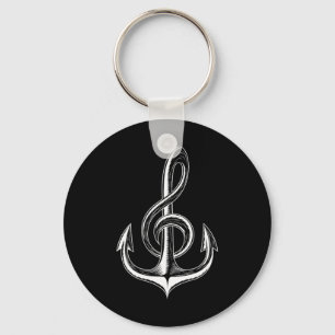 Boat Anchor Treble Clef Nautical Musician  Key Ring