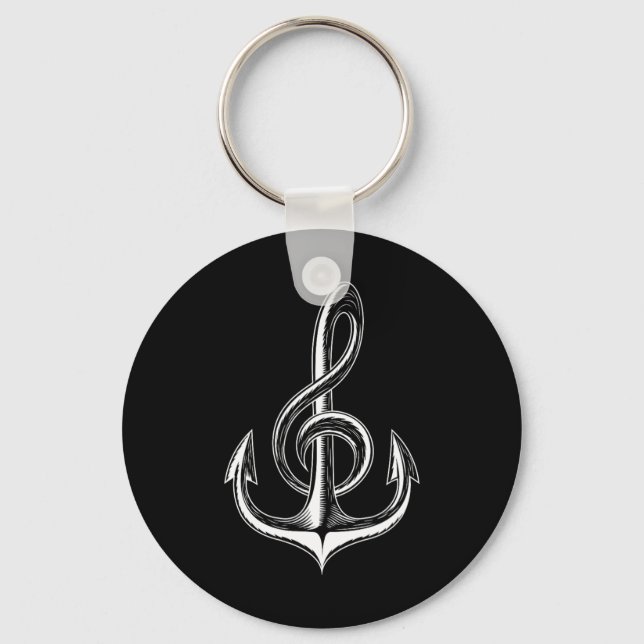Boat Anchor Treble Clef Nautical Musician  Key Ring (Front)