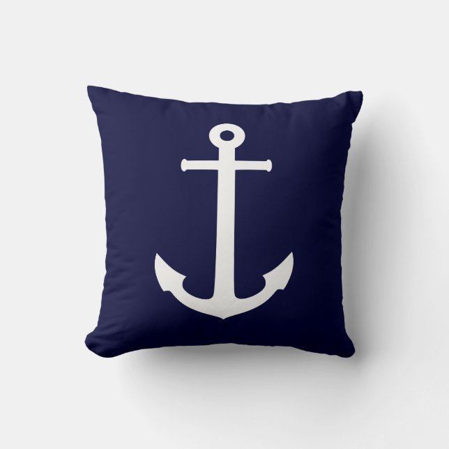 Boat Anchor White On Navy Blue Cushion (Front)