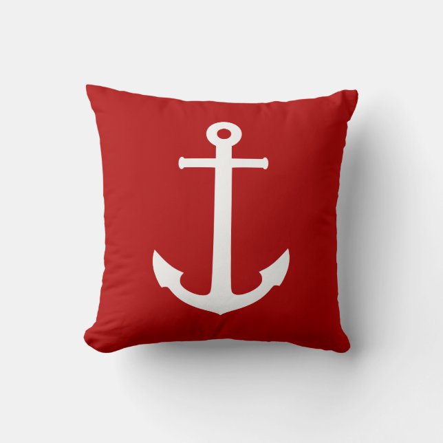 Boat Anchor White On Red Cushion (Front)