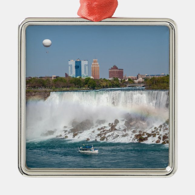 Boat and American Falls from Niagara Falls Metal Tree Decoration (Front)