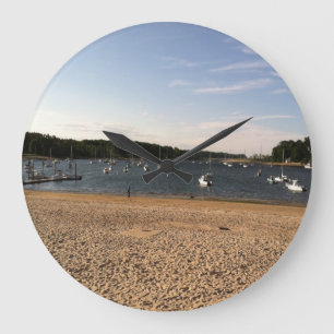 BOAT AND BEACH SCENE LARGE CLOCK