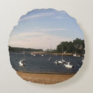BOAT AND BEACH SCENE ROUND CUSHION