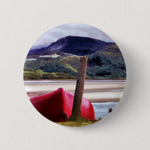 BOAT AND MOUNTAIN LANDSCAPE 6 CM ROUND BADGE