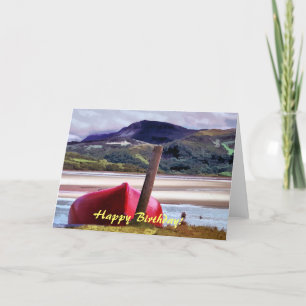 BOAT AND MOUNTAIN LANDSCAPE CARD