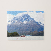 Boat and mountains, Patagonia, Chile
