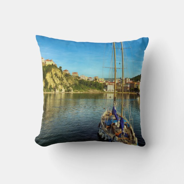 Boat Approaching Shore | Agropoli Cushion (Front)
