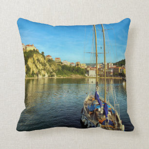 Boat Approaching Shore Agropoli Cushion