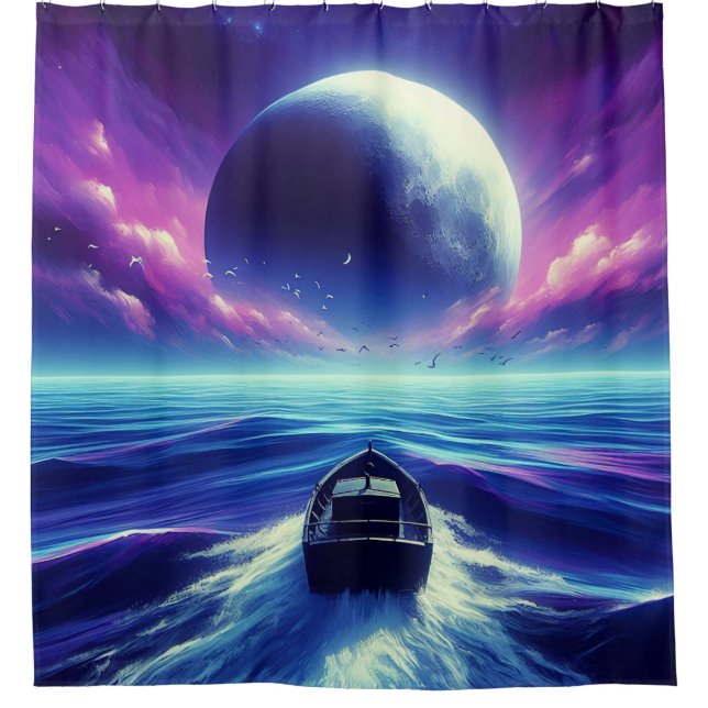 Boat at Night Shower Curtain (Front)