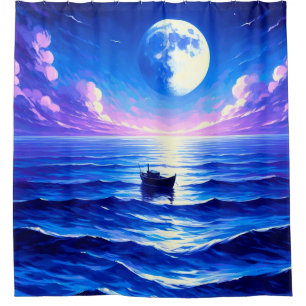 Boat at Night Shower Curtain