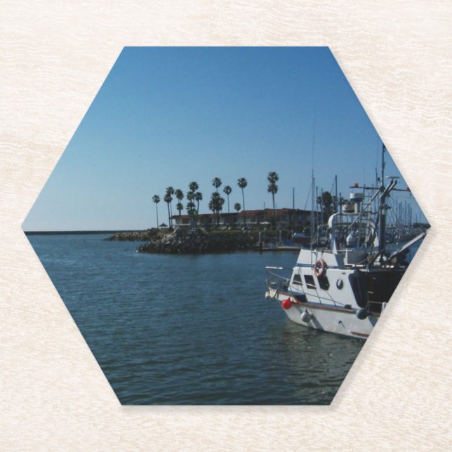 Boat at Oceanside, CA Paper Coaster (Front)
