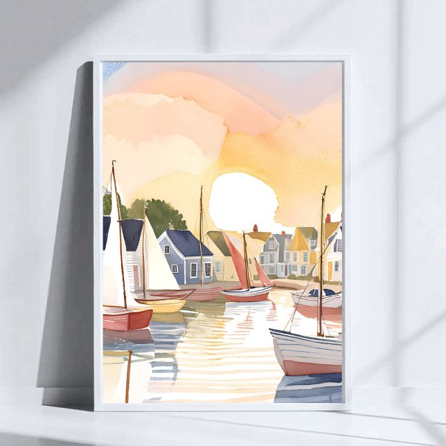 Boat Bay | Coastal Ocean Watercolor Painting Poster (Creator Uploaded)