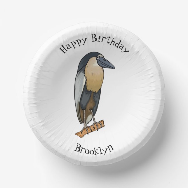 Boat-billed heron bird cartoon illustration paper plate (Front)