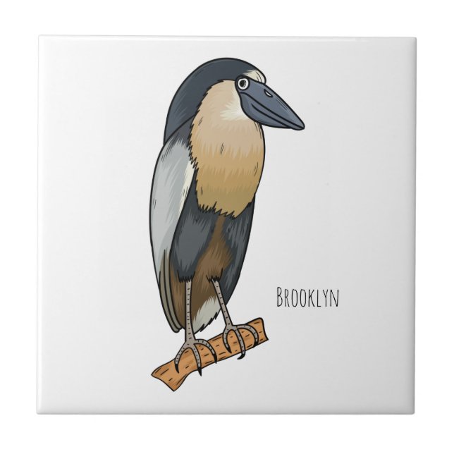 Boat-billed heron bird cartoon illustration tile (Front)