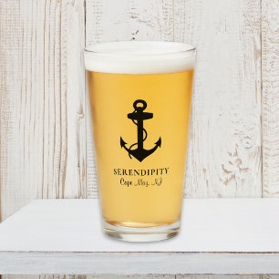 Boat Black Anchor Monogrammed Glass