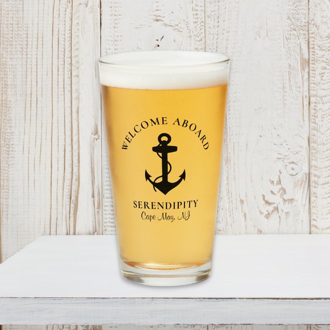 Boat Black Anchor Personalised Glass (Creator Uploaded)