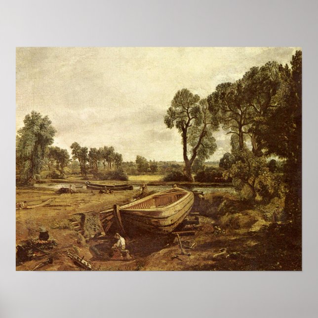Boat building in Flatford by John Constable Poster (Front)