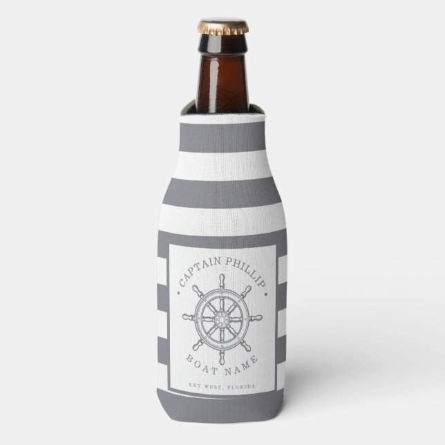 Boat Captain Customised Slate Grey Bottle Cooler (Bottle Front)