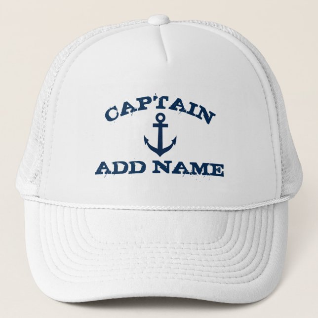Boat captain hats with nautical anchor and name (Front)